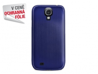 Zadní kryt na Galaxy S4, PURO Metal cover, modrý + Ochranná fólie