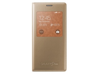 Originální flipové pouzdro S-view s okénkem pro Samsung Galaxy S5 mini Gold zlatá tečkovaný vzor