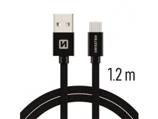 DATOVÝ KABEL SWISSTEN TEXTILE USB / USB-C 1,2 M ČERNÝ