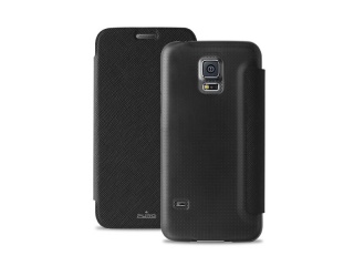 Flipové pouzdro pro Galaxy S5 mini s přihrádkou na kartu, černá